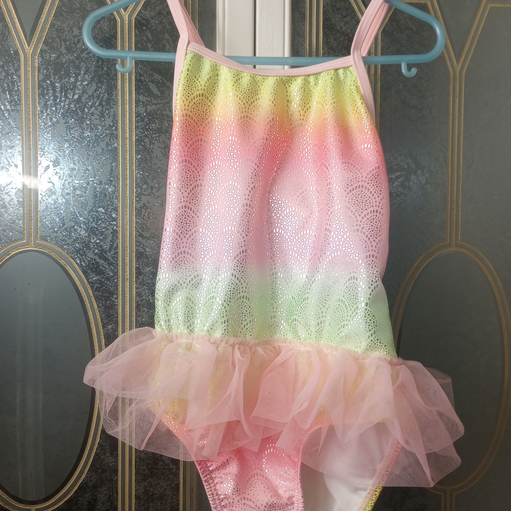 Wonder Nation Pink and Green Kids Swim One Piece